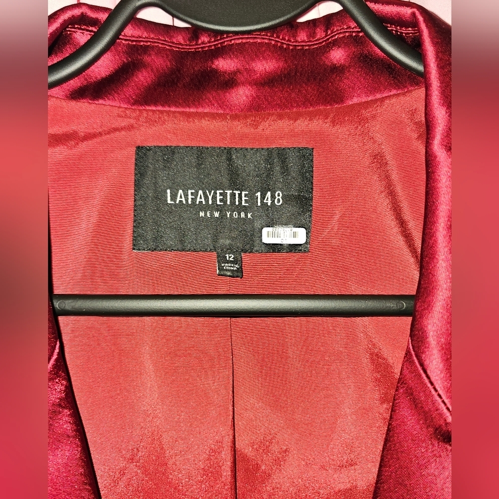 Lafayette 148 New York Satin Suit in Deep Red - Picture 2 of 11